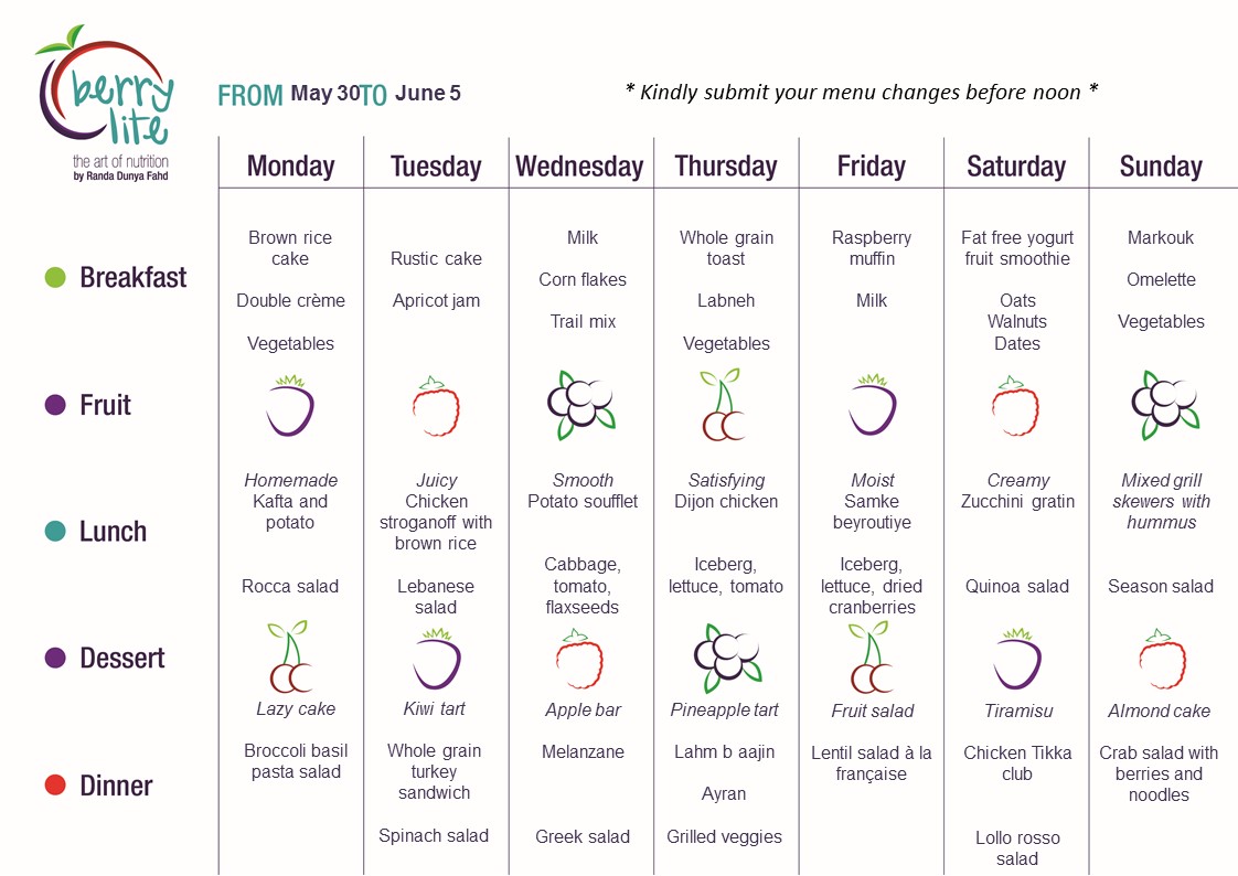 103- Berrylite menu May 30 till June 5