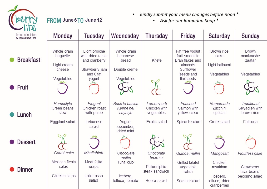 104- Berrylite menu June 6 till June 12