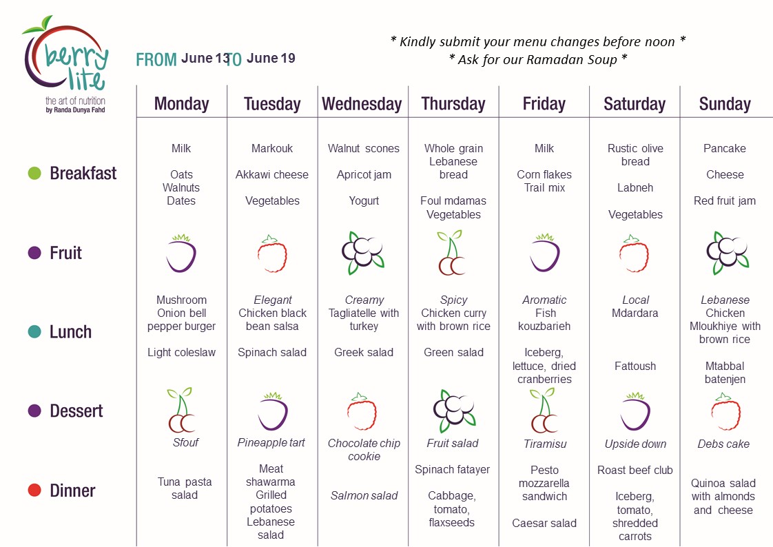 105- Berrylite menu June 13 till June 19