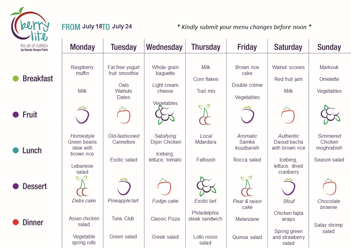 110- Berrylite menu July 18 till July 24