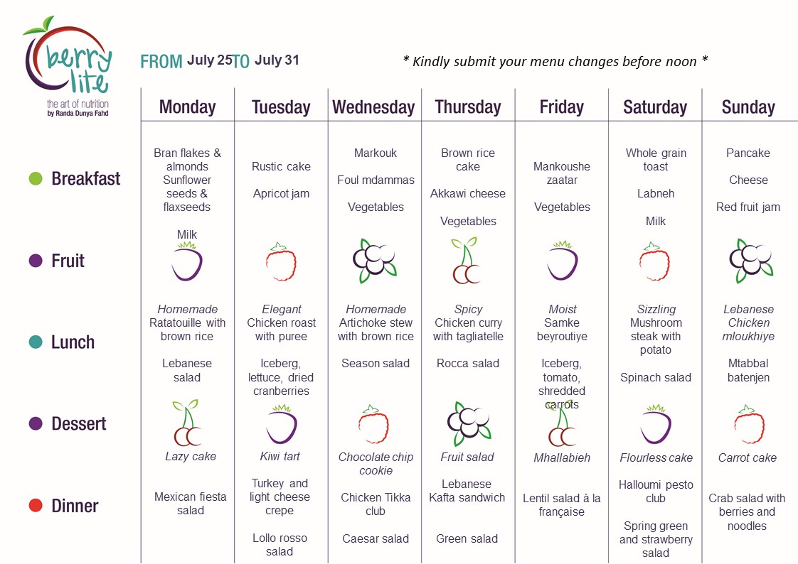 111- Berrylite menu July 25 till July 31