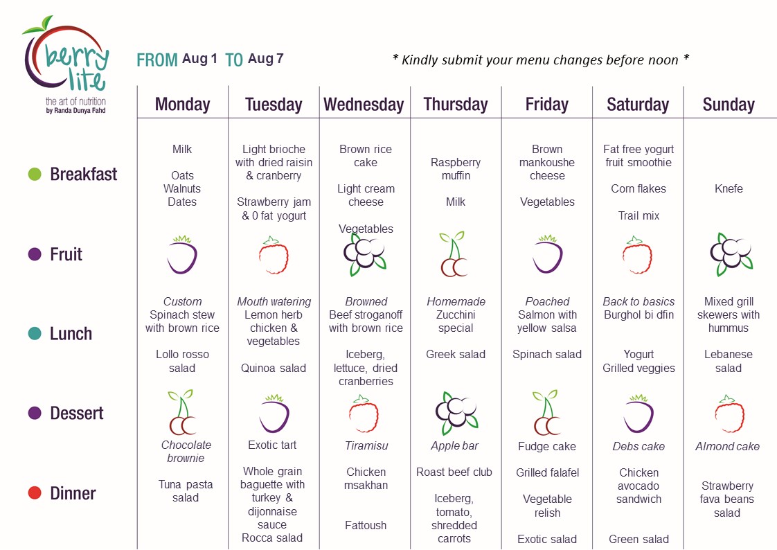 112- Berrylite menu Aug 1 till Aug 7