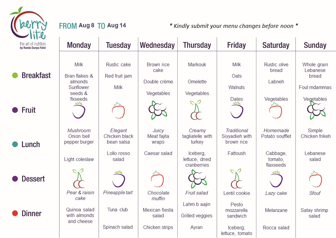 113- Berrylite menu Aug 8 till Aug 14