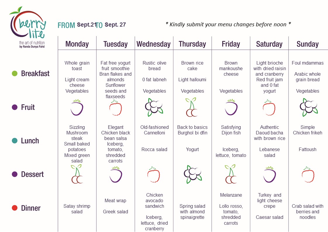 67 - Berrylite menu Sept 21 till Sept. 27