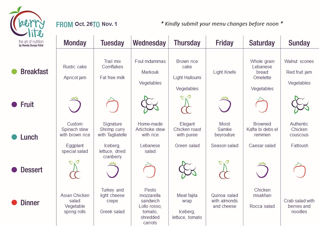 72- Berrylite menu Oct. 26 till Nov. 1