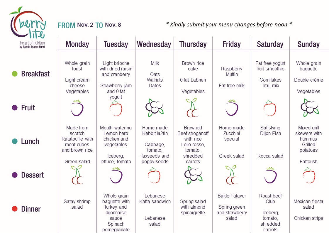 73- Berrylite menu Nov. 2 till Nov. 8