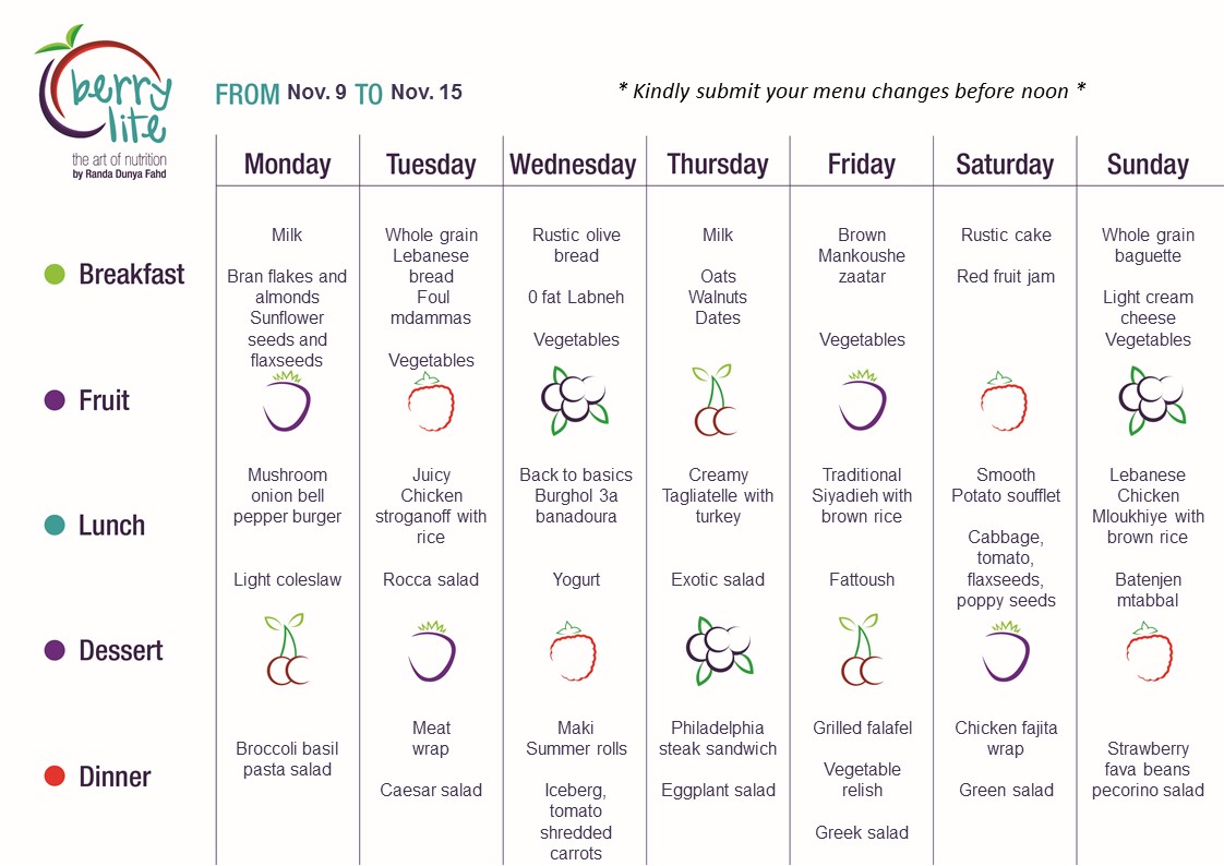 74- Berrylite menu Nov.9 till Nov. 15