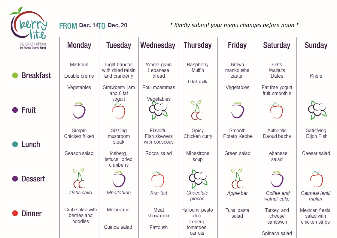 79- Berrylite menu Dec.14 till Dec. 20