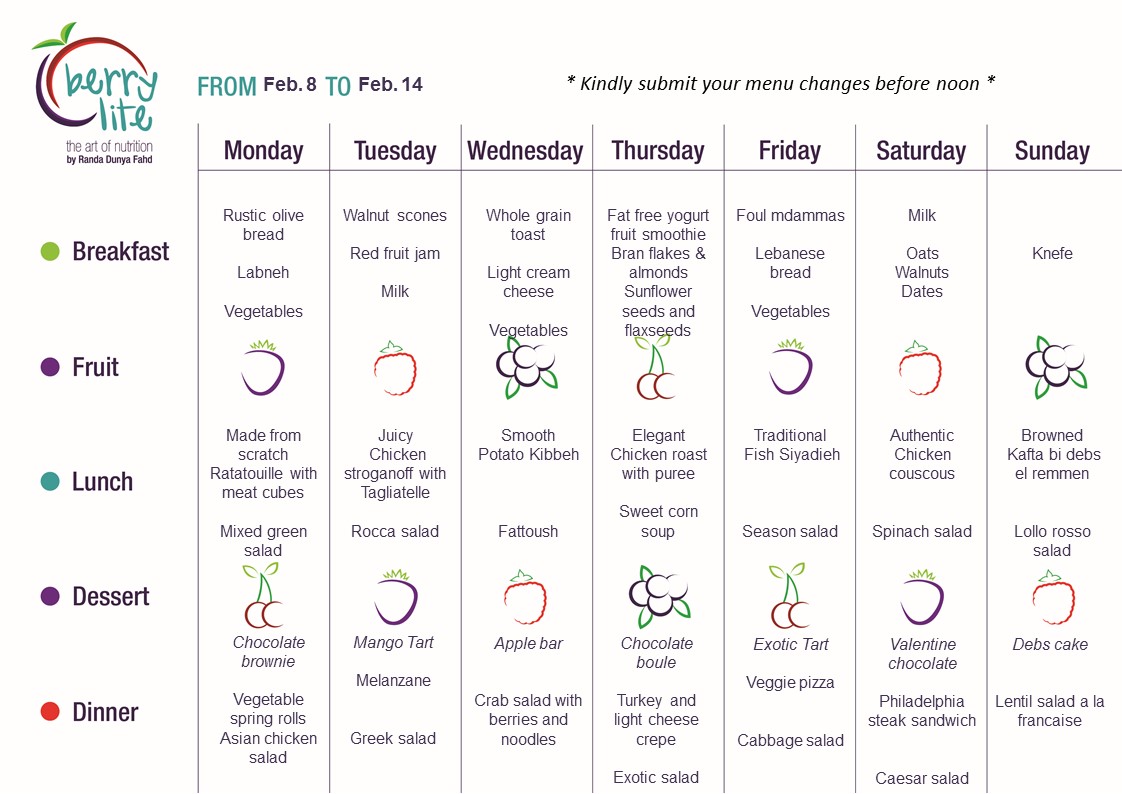 87- Berrylite menu Feb. 8 till Feb. 14