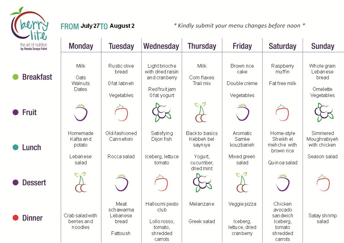 Berrylite menu July 27 till August 2