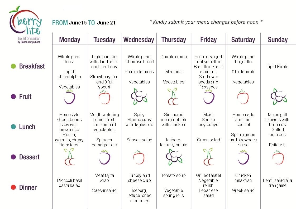 Berrylite menu June 15 till June 21