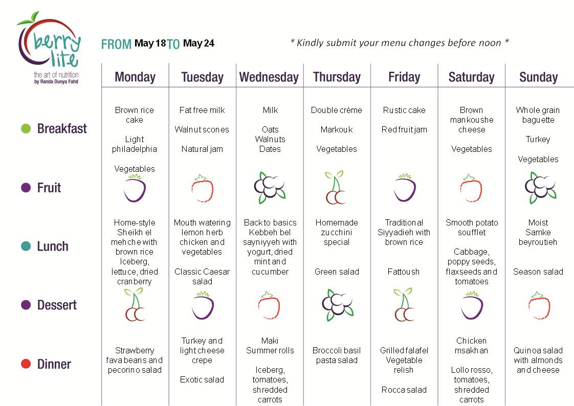 Berrylite menu May 18 till May 24